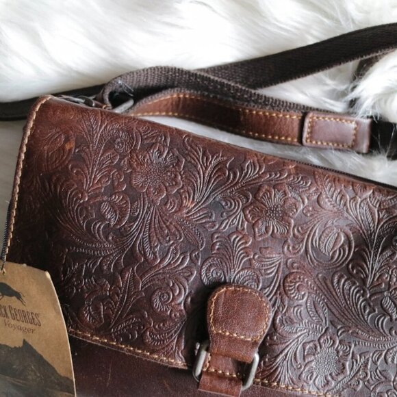 NWT Jack Georges Voyager Brown Floral Genuine Leather Wallet Purse Boho - Picture 4 of 9